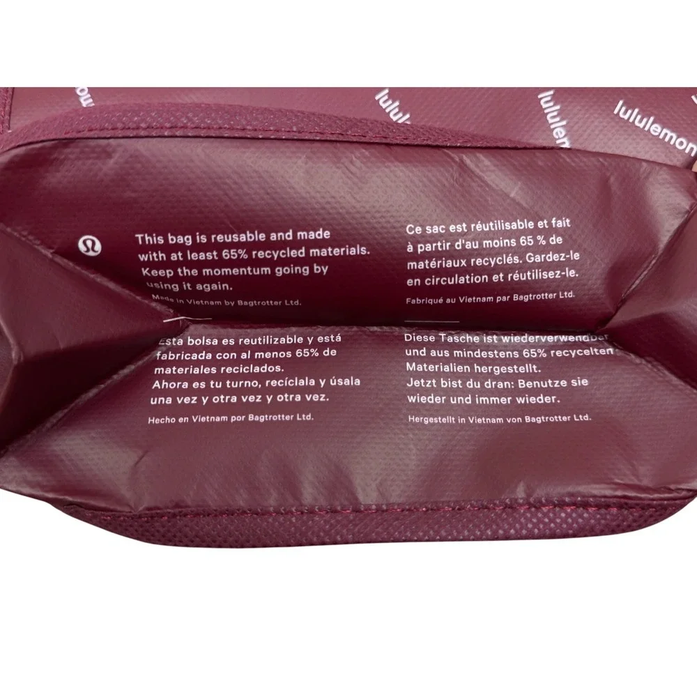 NEW Lululemon Burgundy Red Festive Holiday Christmas Reusable Shopping Tote Bag
